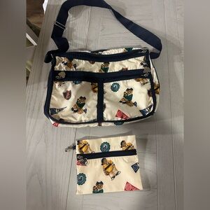 Cream and Navy Crossbody Bag with Bear Print